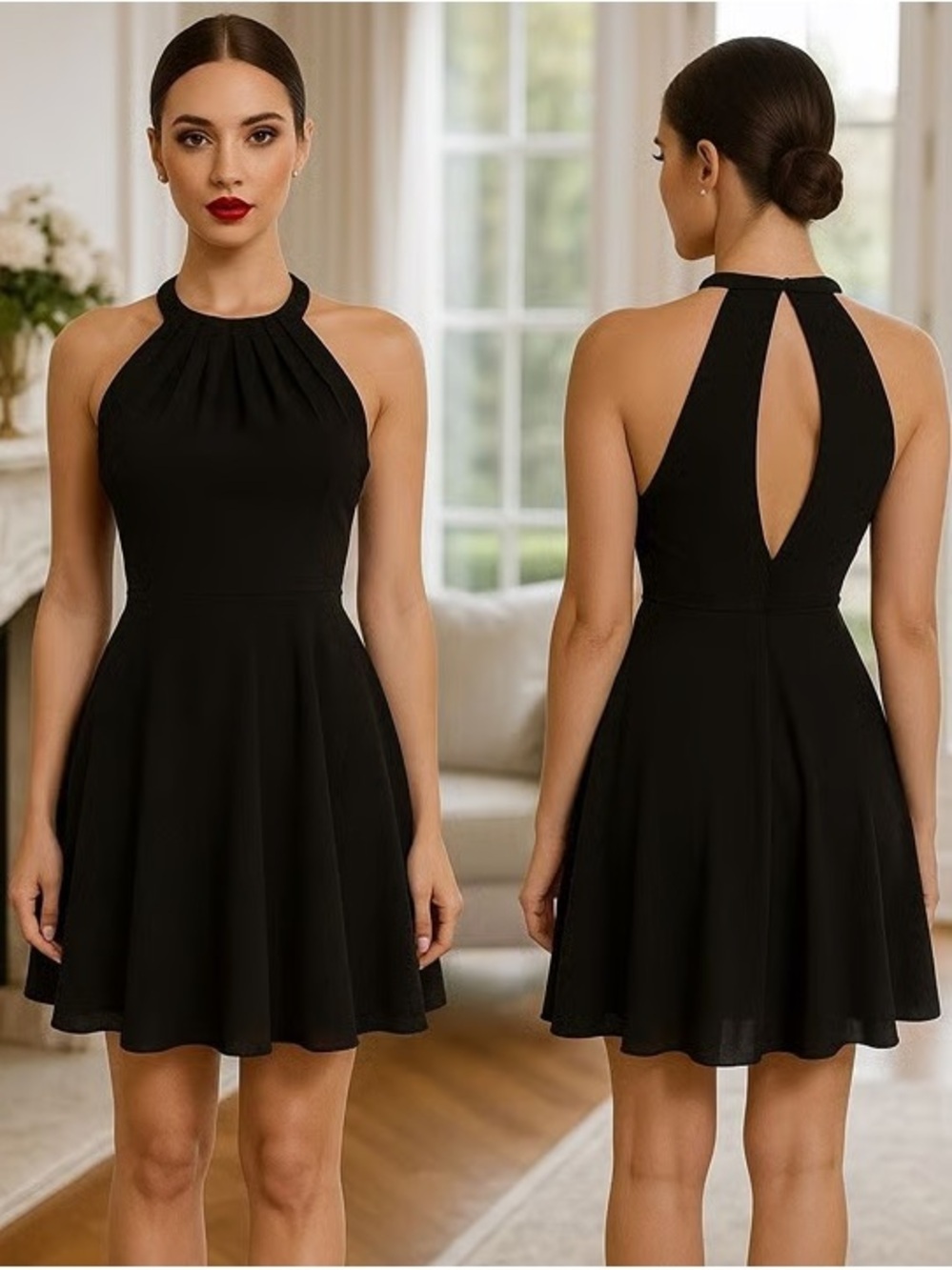 EXPRESS Black Halter Skater Dress SIZE 12 NWT